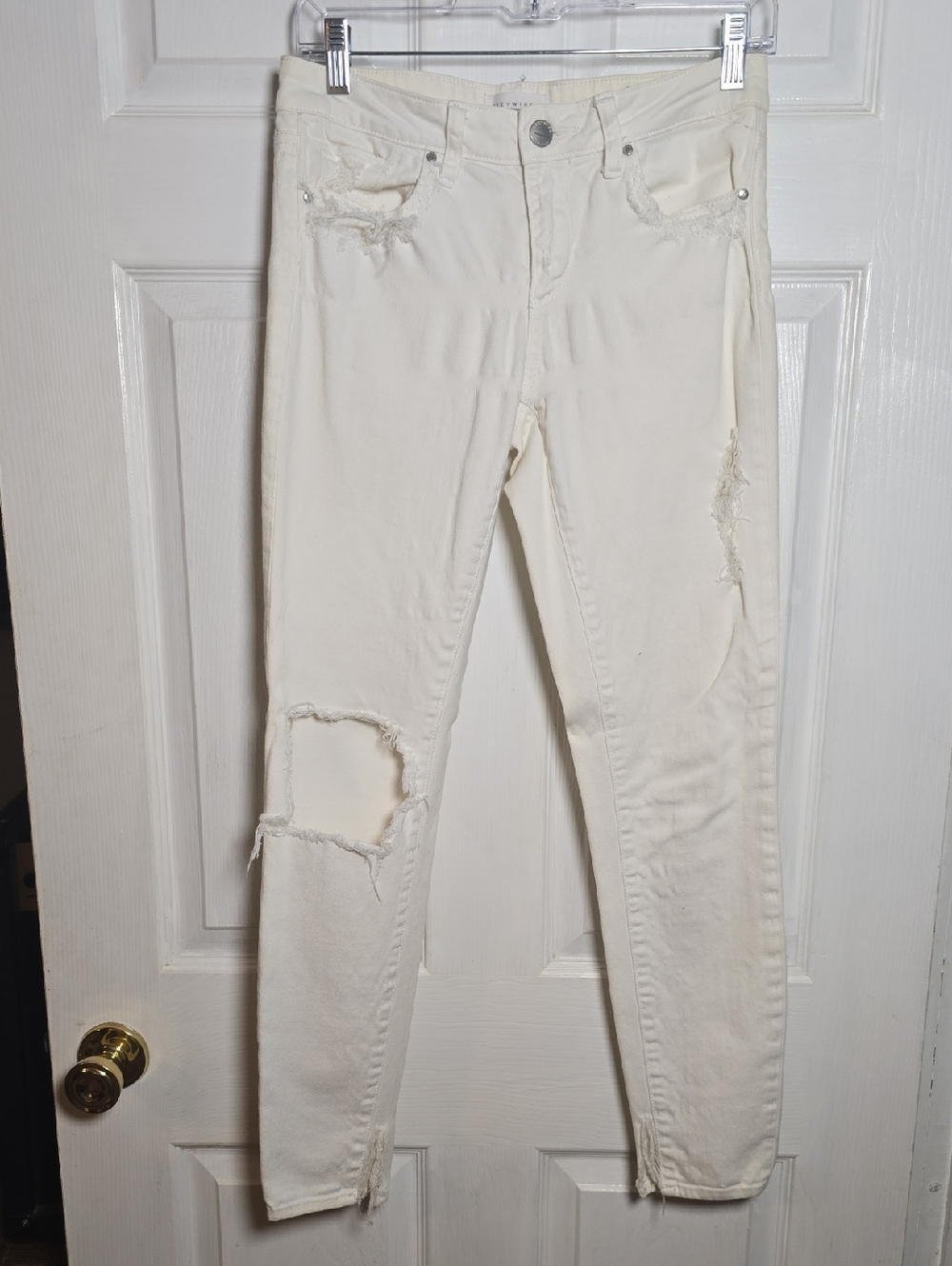 GREYWIRE 27 OR SIZE 4 Women's White Distressed Skinny Jeans - High Stretch Fit